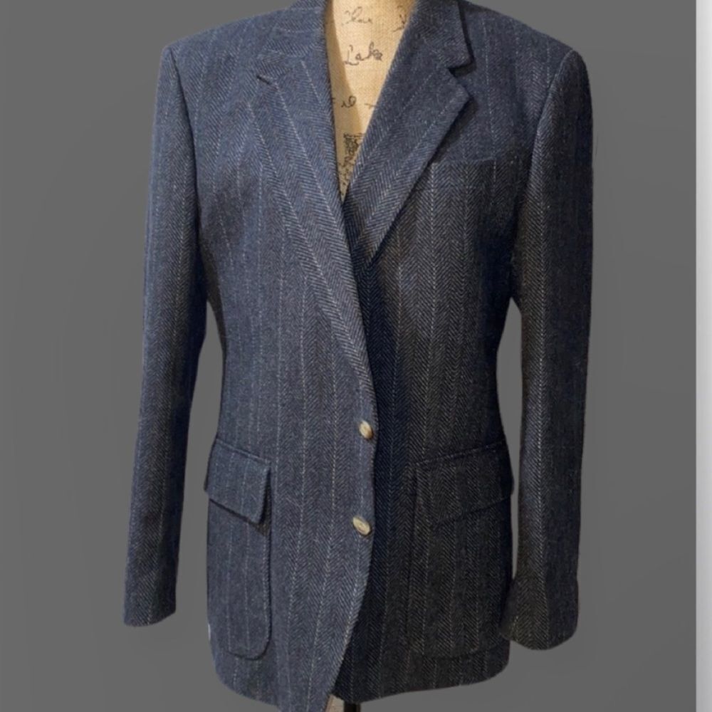 Vintage Jaguar 4/40 Jacket SZ 40R Gray Pin Stripe Herringbone Sports Coat/Blazer